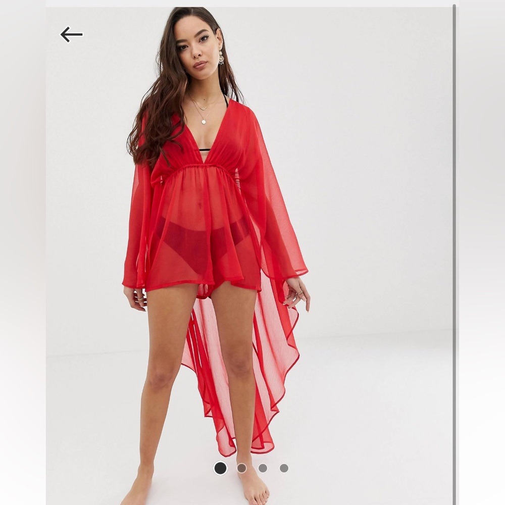 ASOS DESIGN glam cape back beach romper in red chiffon